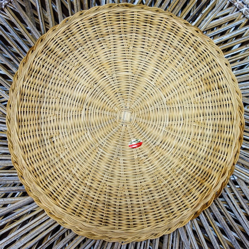 Vintage Woven Rattan Tray, 15 XL Large Wicker Plate for BBQ, Picnic, Camping, Heavy Duty Platter, Hanging Wall Basket Bohemian Wall Art image 5