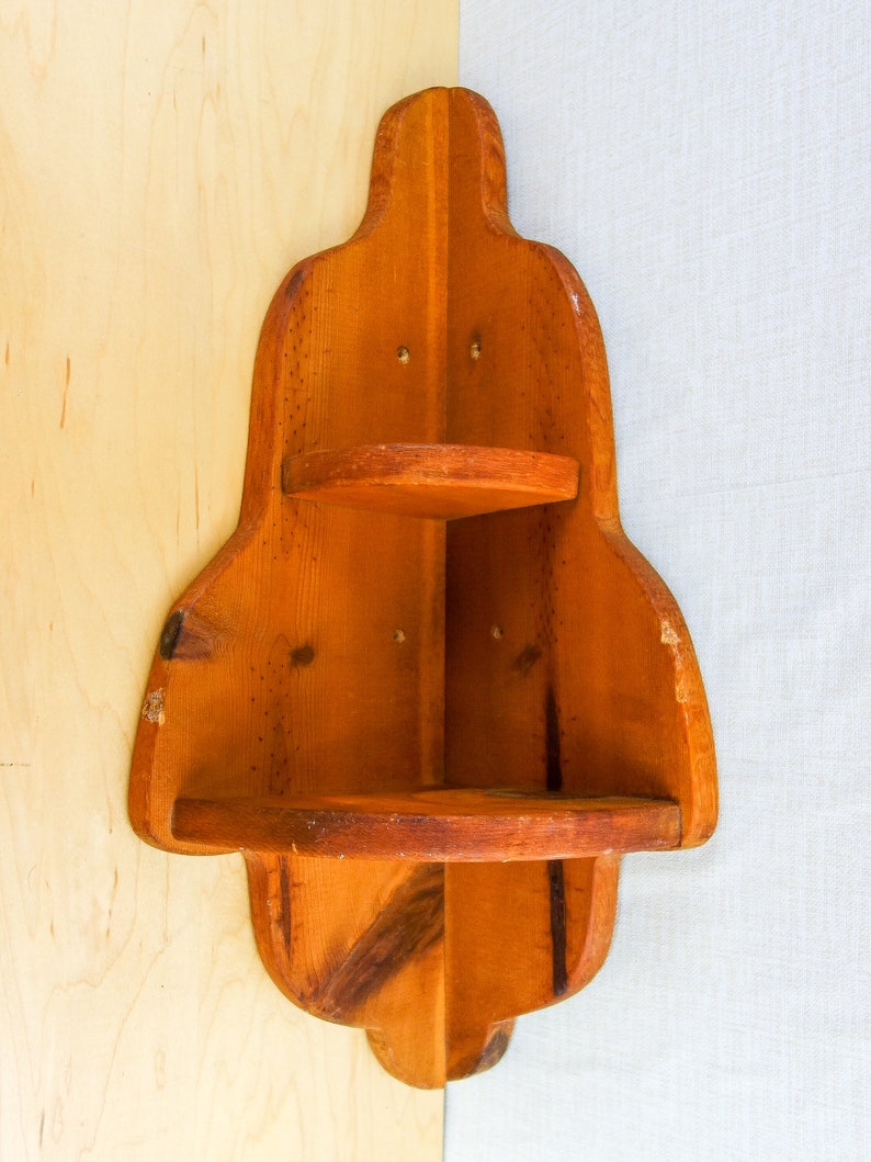 simple primitive knick knack display Vintage hanging wood corner wall shelf 20.5 x 10.5 handmade unfinished shelves for rustic home decor