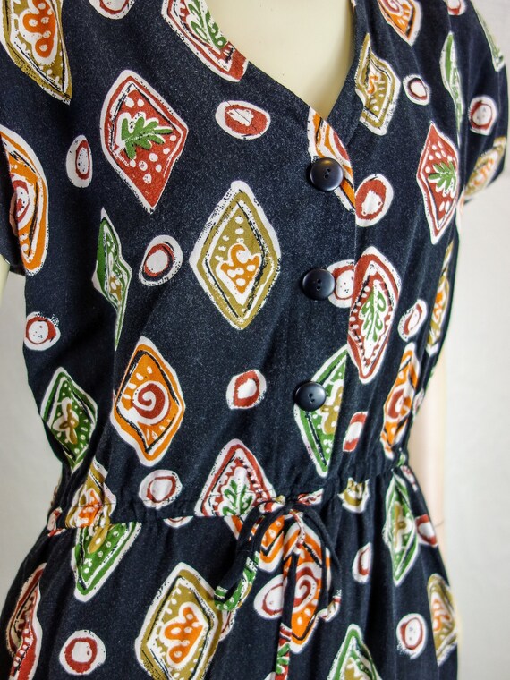 Vintage 90s Romper: Black Geometric Print Short S… - image 7