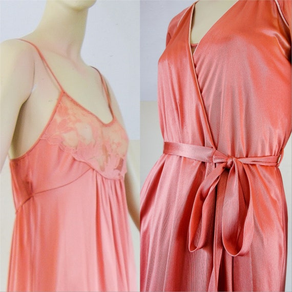 Vintage Full Length Nightgown and Robe Set in Blush Pink Sheer Etsy