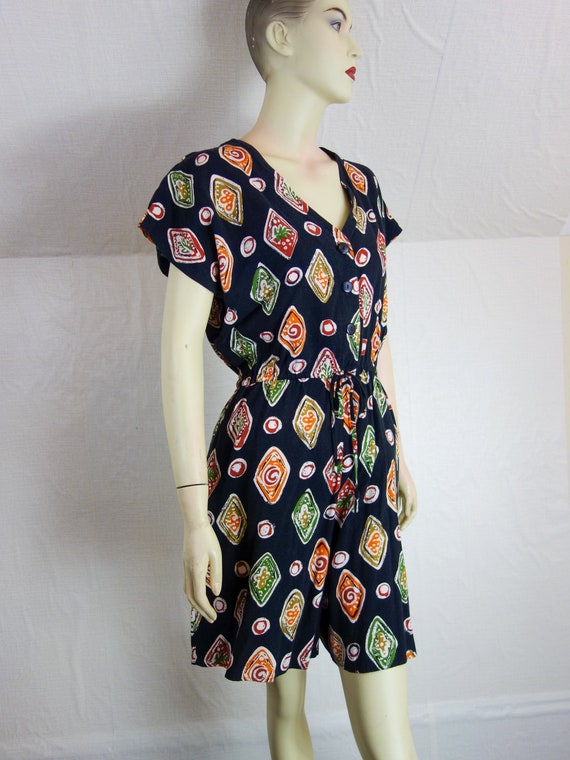 Vintage 90s Romper: Black Geometric Print Short S… - image 3