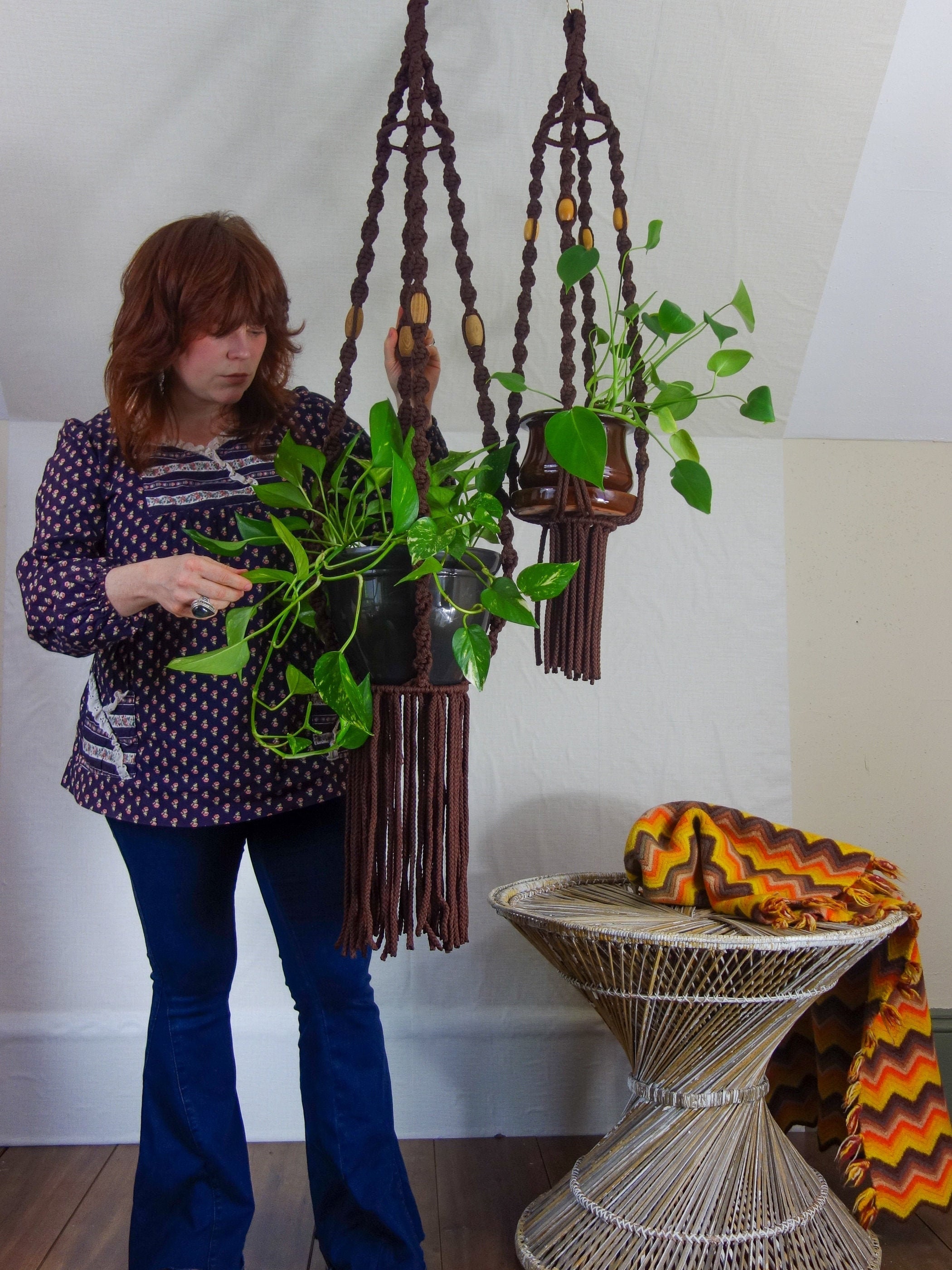 Macramé With Purpose 1970s Macrame Plant Pot Hanger Room Divider