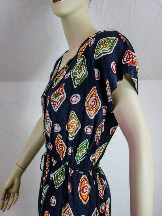 Vintage 90s Romper: Black Geometric Print Short S… - image 6