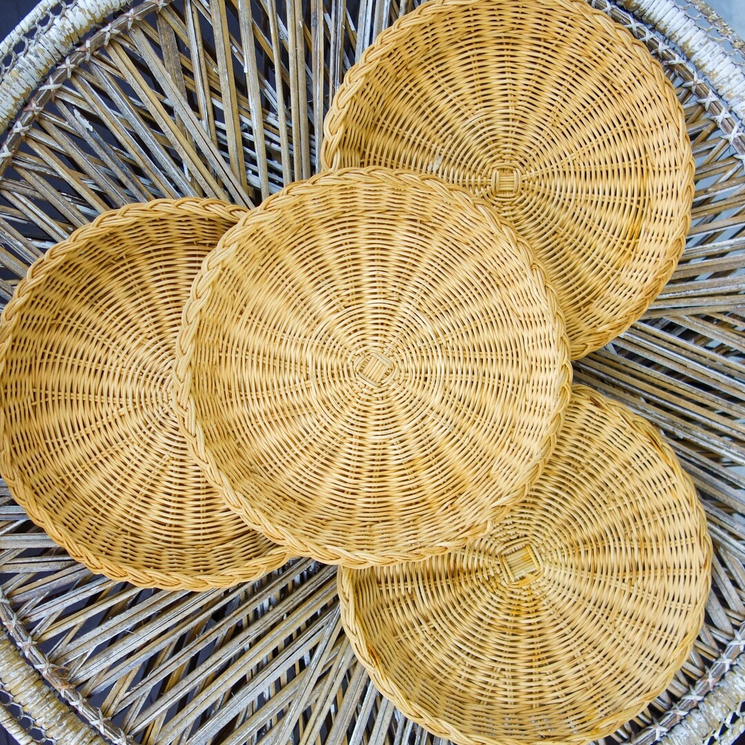 Vintage Woven Rattan Paper Plate Holders Wicker Tray for BBQ Etsy