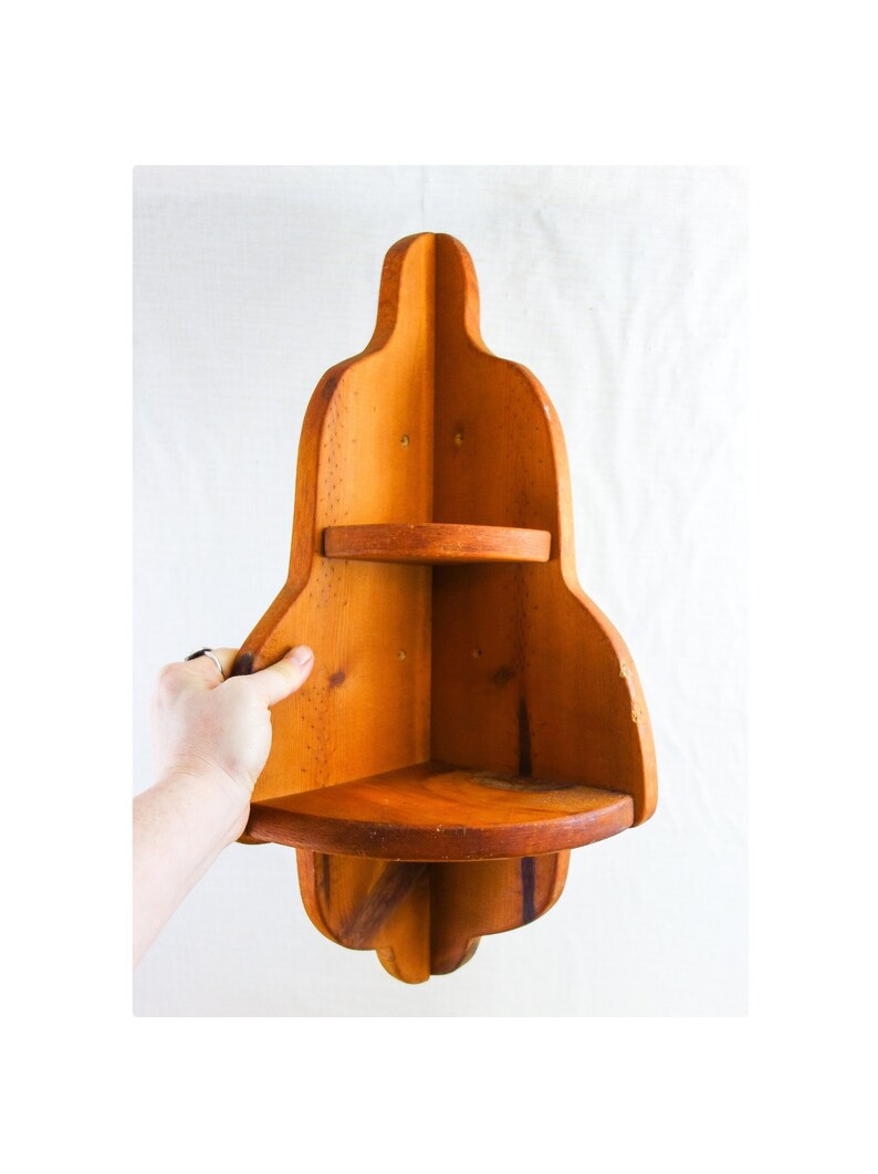 simple primitive knick knack display Vintage hanging wood corner wall shelf 20.5 x 10.5 handmade unfinished shelves for rustic home decor