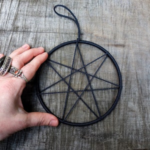 Seven Pointed Star Wall Hanging ornament, Minimalist Fiber Art Witch Home Decor, Metaphysical Witchy Art for Altar Rearview Charm Heptagram image 9