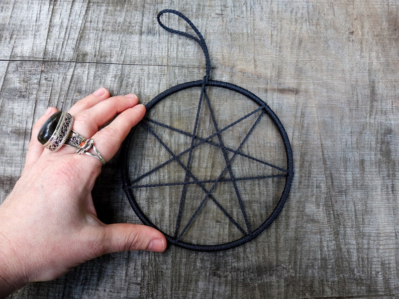 Seven Pointed Star Wall Hanging ornament, Minimalist Fiber Art Witch Home Decor, Metaphysical Witchy Art for Altar Rearview Charm Heptagram image 9