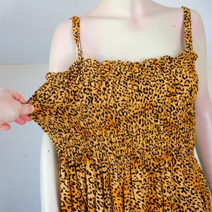 Vintage leopard print dress size small medium or large, 90s Y2K animal print sexy sleeveless smocked sundress with spaghetti straps image 9