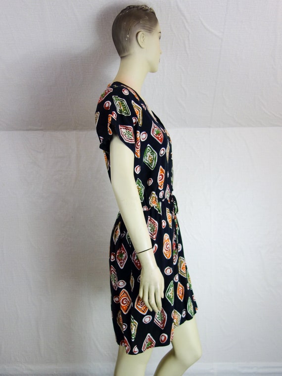 Vintage 90s Romper: Black Geometric Print Short S… - image 4