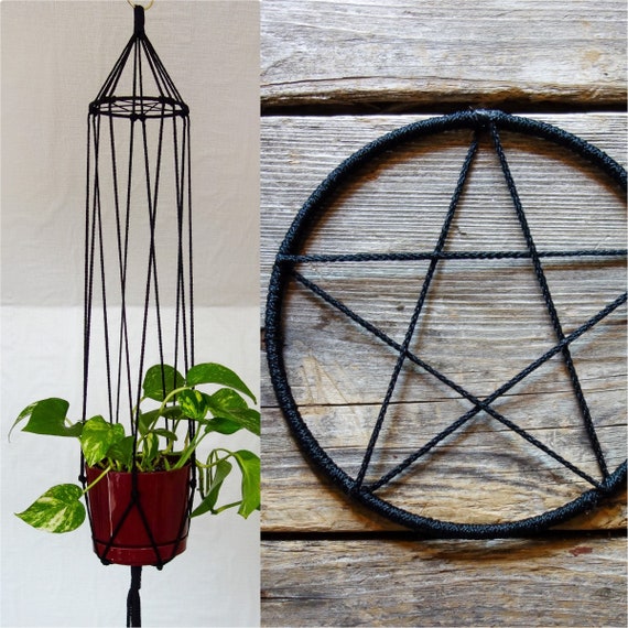 Pentagram Macrame Plant Hanger: Witchy Goth Home Decor