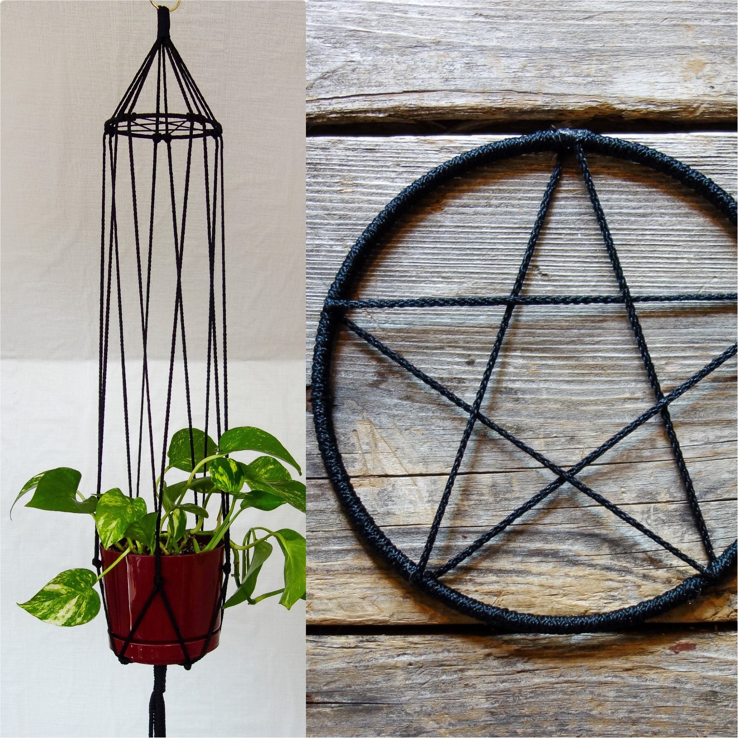 Pentagram Macrame Plant Hanger: Witchy Goth Home Decor