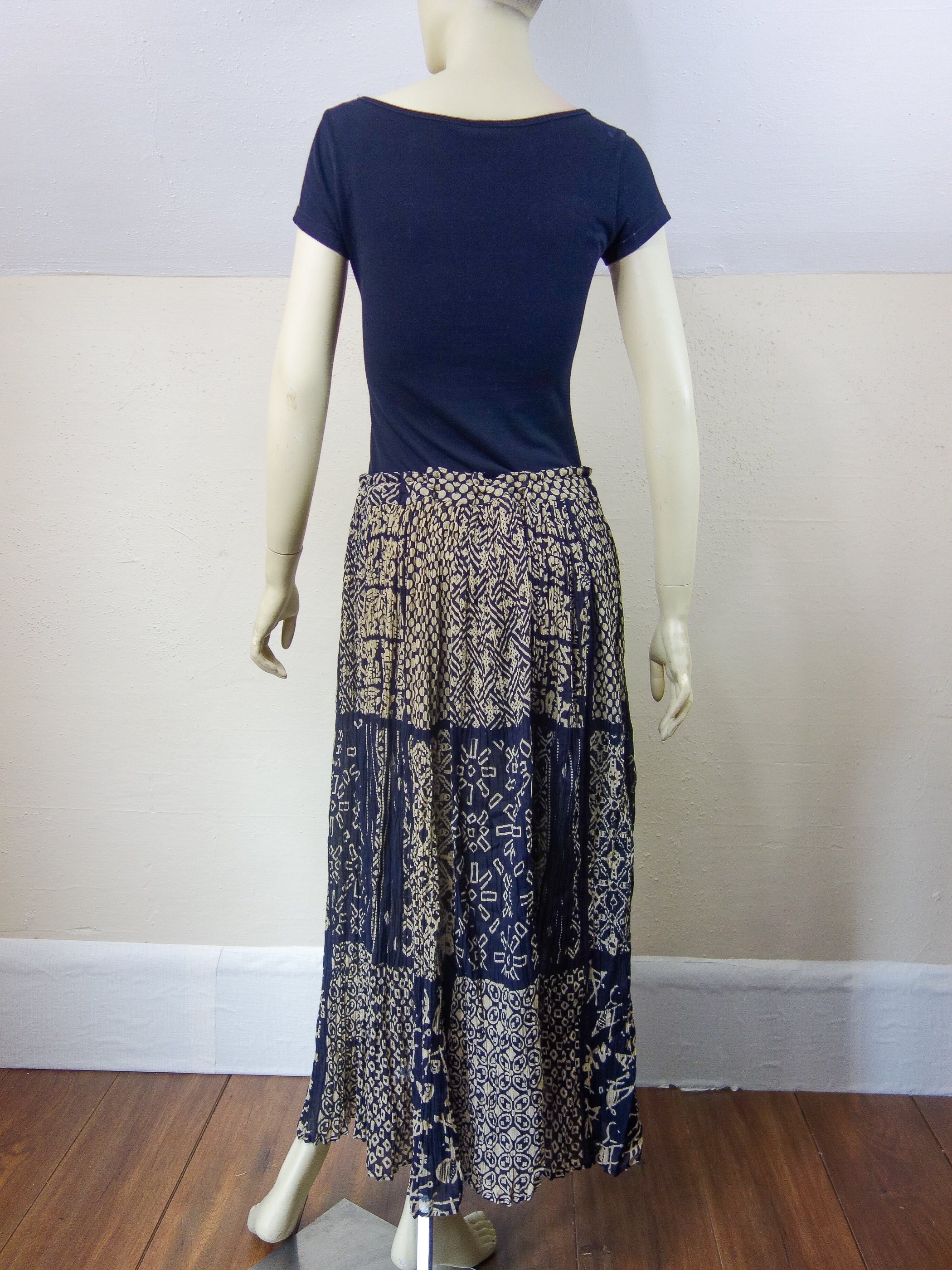 Vintage 90s Cotton Gauze Ankle Length Broomstick Skirt, Free