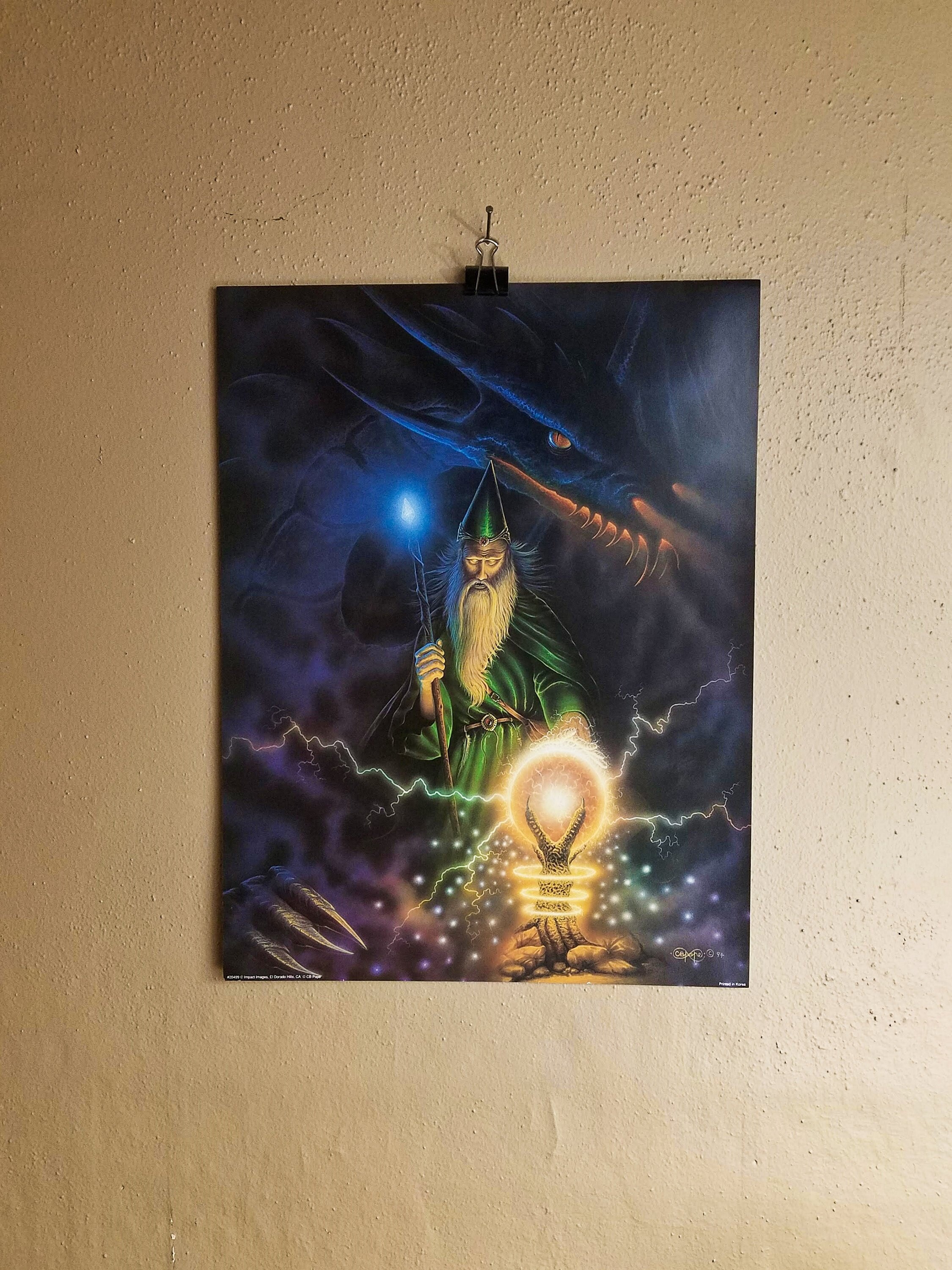 90s Wizard Poster Warlock And Dragon Wall Art Magic Stoner Etsy
