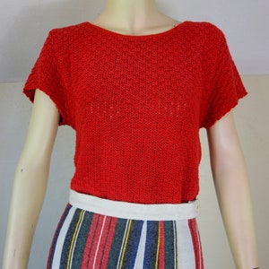 Vintage 80s Red Knit Sweater Vest: Short Sleeve Christmas Top
