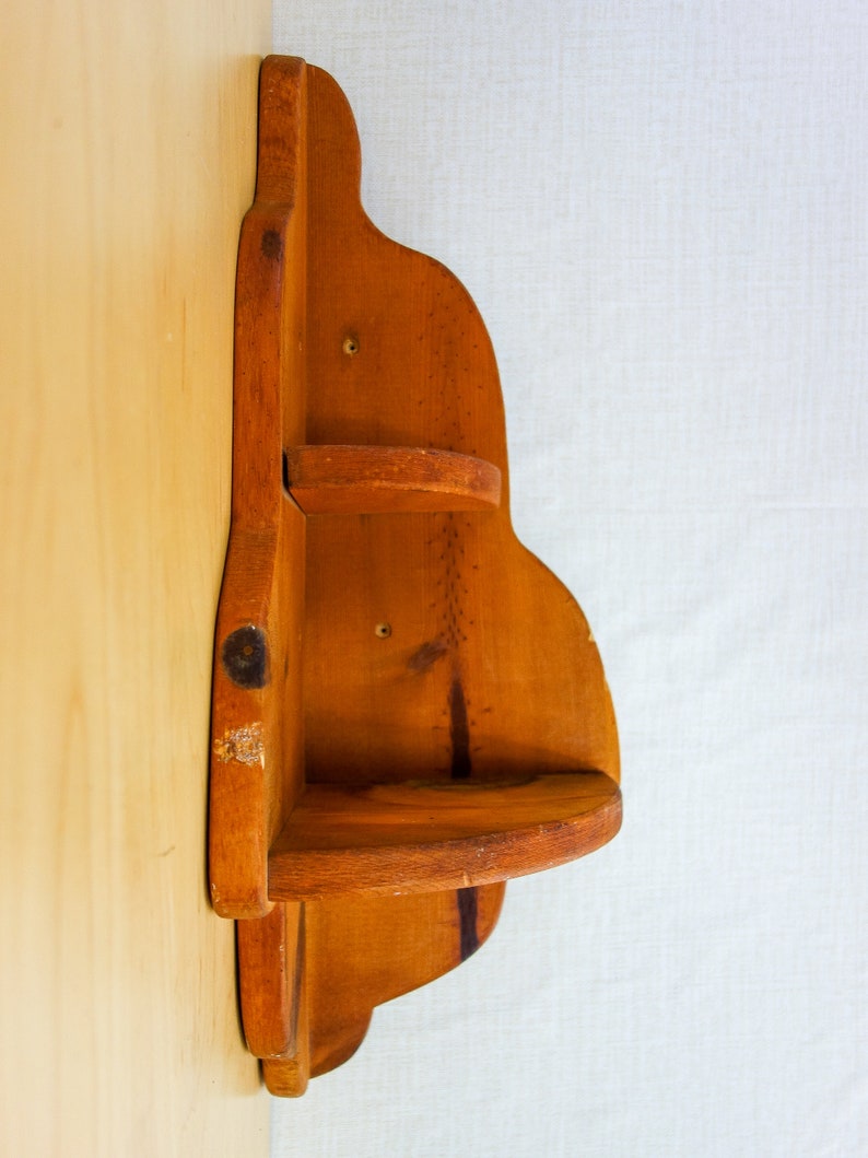 simple primitive knick knack display Vintage hanging wood corner wall shelf 20.5 x 10.5 handmade unfinished shelves for rustic home decor