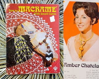 How to Macrame with Small Cords vintage craft booklet guide 1976, learn to make necklace, choker, purse, ornament, wall art, doily