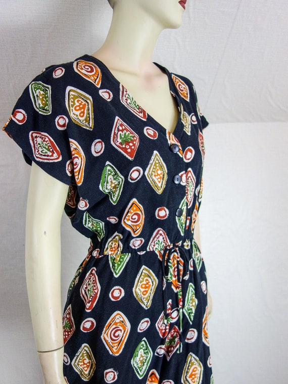 Vintage 90s Romper: Black Geometric Print Short S… - image 1