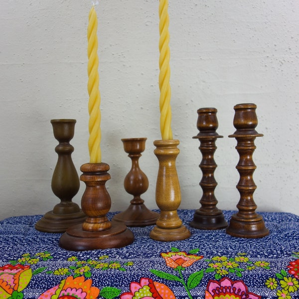 Vintage - your choice of wood candlestick or taper candle holder, mix match 70s rustic eclectic decor candleholder for dining table or cabin