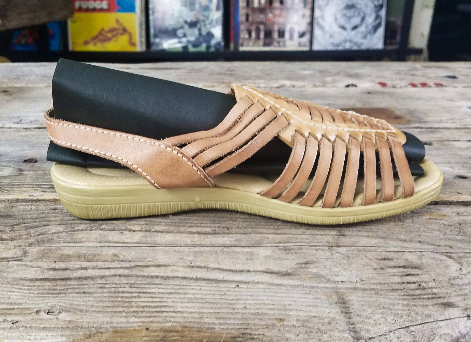 Vintage Leather Huarache Slingback Sandals 6 1/2 Wide | Etsy