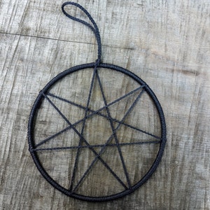 Seven Pointed Star Wall Hanging ornament, Minimalist Fiber Art Witch Home Decor, Metaphysical Witchy Art for Altar Rearview Charm Heptagram image 8