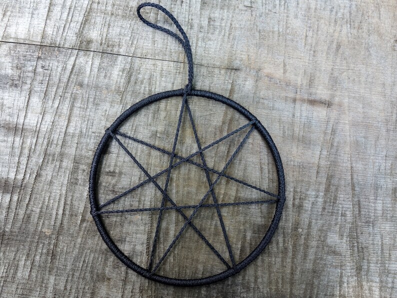 Seven Pointed Star Wall Hanging ornament, Minimalist Fiber Art Witch Home Decor, Metaphysical Witchy Art for Altar Rearview Charm Heptagram image 8