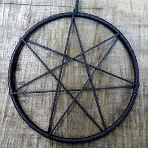 Seven Pointed Star Wall Hanging ornament, Minimalist Fiber Art Witch Home Decor, Metaphysical Witchy Art for Altar Rearview Charm Heptagram 5 1/2 Inches