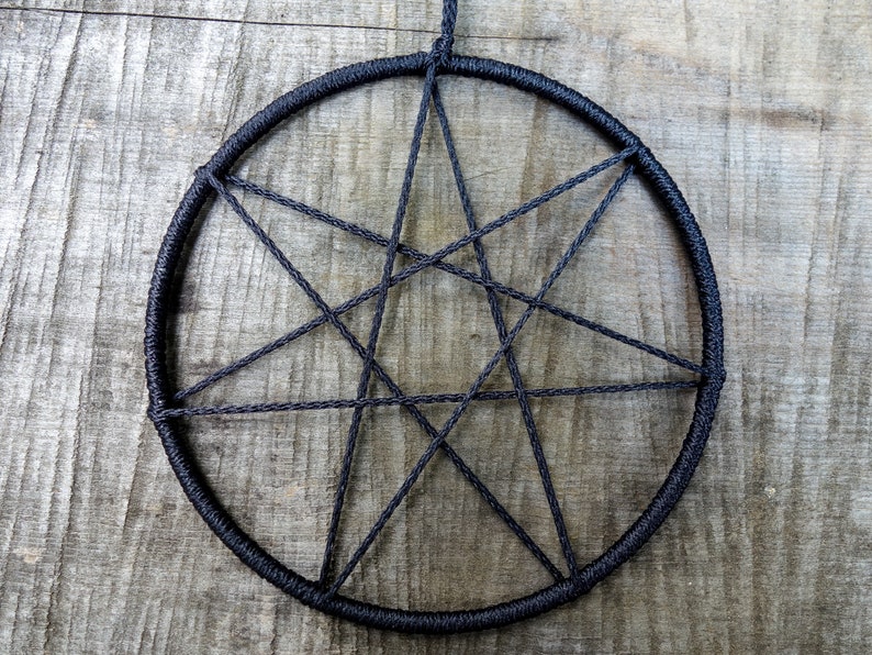 Seven Pointed Star Wall Hanging ornament, Minimalist Fiber Art Witch Home Decor, Metaphysical Witchy Art for Altar Rearview Charm Heptagram 5 1/2 Inches