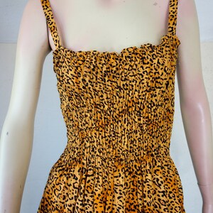 Vintage leopard print dress size small medium or large, 90s Y2K animal print sexy sleeveless smocked sundress with spaghetti straps image 8