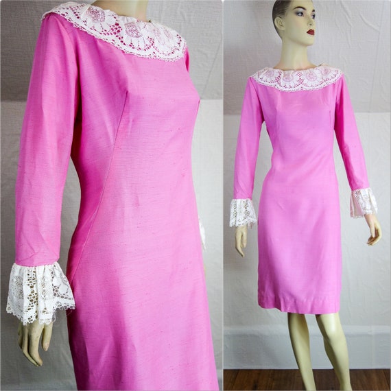 Vintage 60s bubblegum pink baby doll dress size m… - image 1