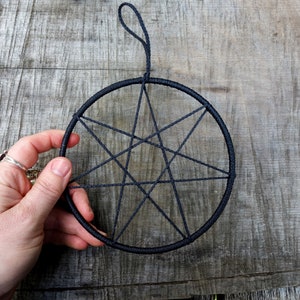 Seven Pointed Star Wall Hanging ornament, Minimalist Fiber Art Witch Home Decor, Metaphysical Witchy Art for Altar Rearview Charm Heptagram image 10