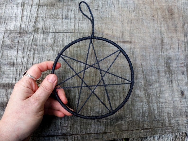 Seven Pointed Star Wall Hanging ornament, Minimalist Fiber Art Witch Home Decor, Metaphysical Witchy Art for Altar Rearview Charm Heptagram image 10