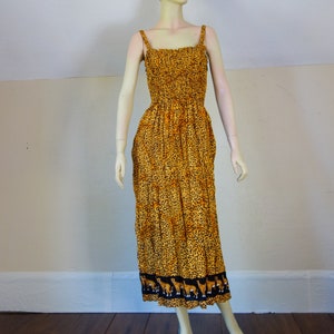 Vintage Leopard Print Sundress: 90s Y2K Smocked Rayon Dress