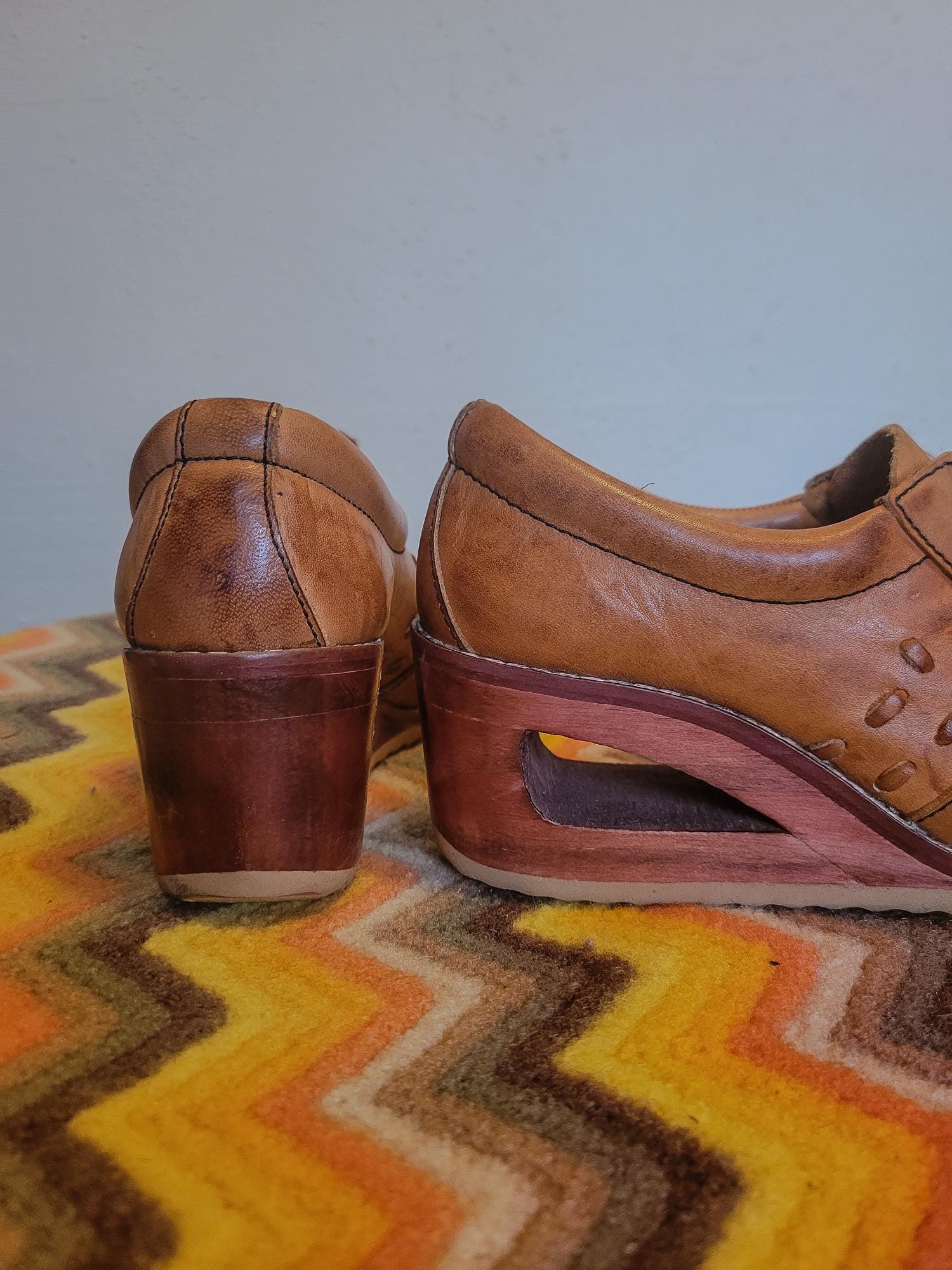 Vintage 70s Leather Platform Loafers - Kinney Shoes - Size 6.5/7