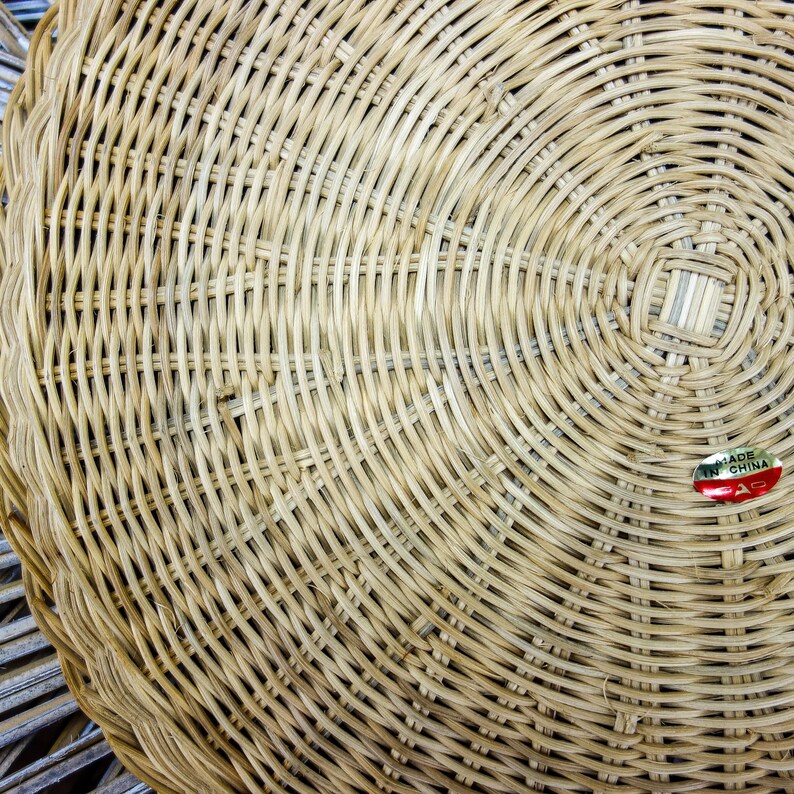 Vintage Woven Rattan Tray, 15 XL Large Wicker Plate for BBQ, Picnic, Camping, Heavy Duty Platter, Hanging Wall Basket Bohemian Wall Art image 7