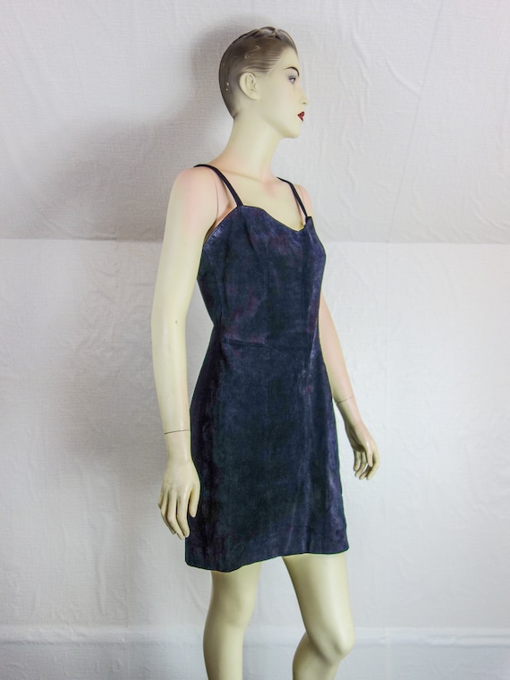 90s Suede Mini Dress: Vintage Black Bodycon LBD, Sweetheart Neckline