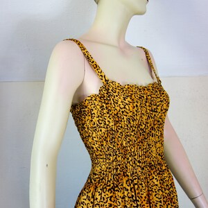 Vintage leopard print dress size small medium or large, 90s Y2K animal print sexy sleeveless smocked sundress with spaghetti straps image 3