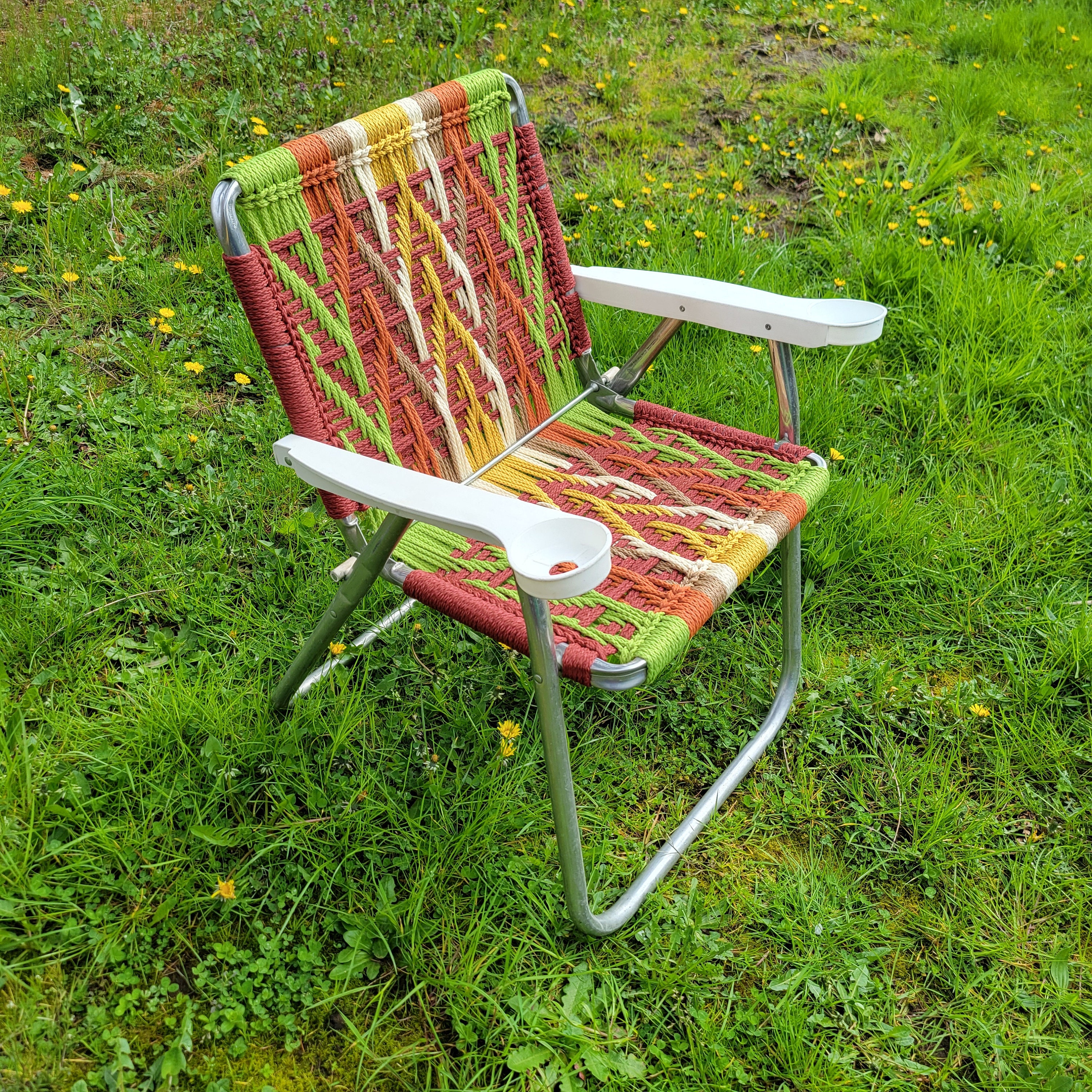 Handmade Macrame Lawn Chair: 70s Retro Folding Camp Furniture - Etsy
