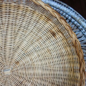 Vintage Woven Rattan Tray, 15 XL Large Wicker Plate for BBQ, Picnic, Camping, Heavy Duty Platter, Hanging Wall Basket Bohemian Wall Art image 4