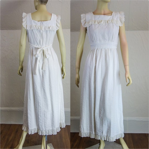 70s white eyelet maxi sundress hippie gown, cotta… - image 1