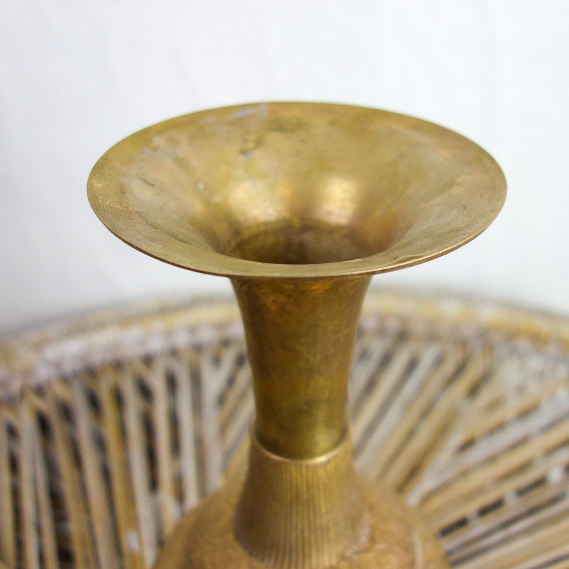 Large vintage etched flared brass vase 9 tall pedestal Etsy