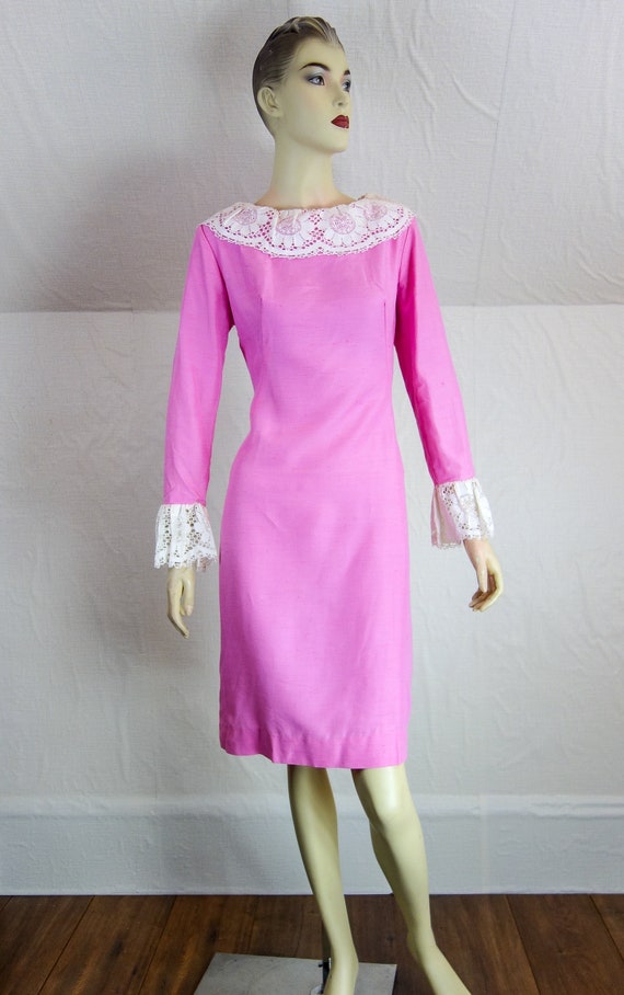 Vintage 60s bubblegum pink baby doll dress size m… - image 2