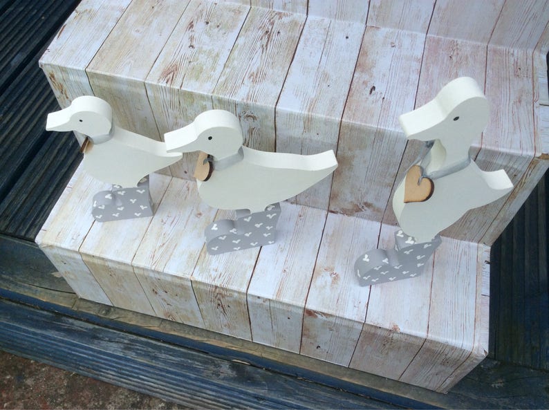 Wooden Ducks Ornament Freestanding Duck Family Wellington Etsy