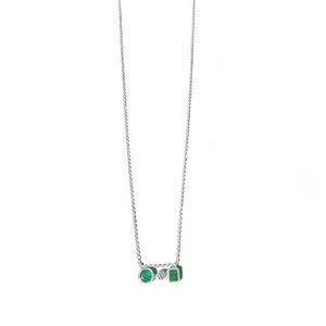 Mixed Shape Emerald and Diamond Necklace/Emerald Necklace/Diamond Necklace/Sterling Silver Layering Necklace/Dainty Silver Necklace