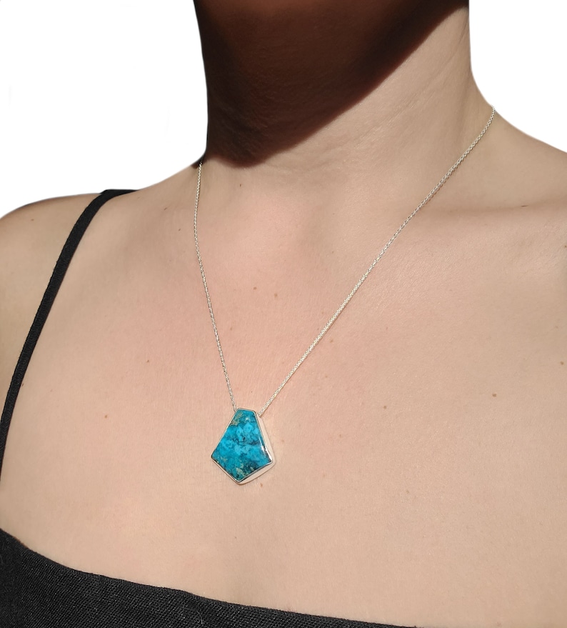 Geometric Turquoise Necklace in Sterling SilverTurquoise NecklaceLayering NecklacesSterling Silver and Turquoise Necklace