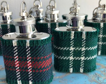 Scottish Harris Tweed 1oz Stainless Steel Mini Flask Keyring in Tartan