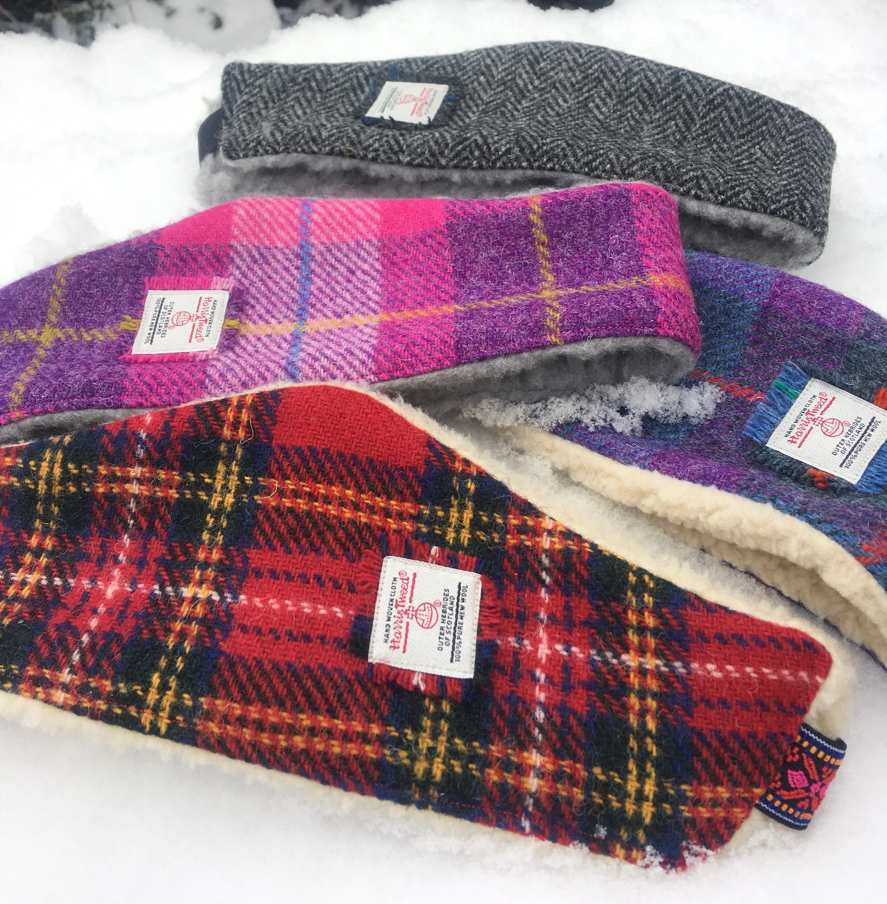 Cosy Harris Tweed Ear Warmer/Headband, with faux Sherpa lining, various colours, Scottish gift