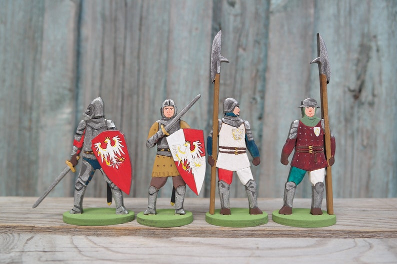 Wooden soldiers Set Medieval knights Waldorf toys 8 miniature Etsy