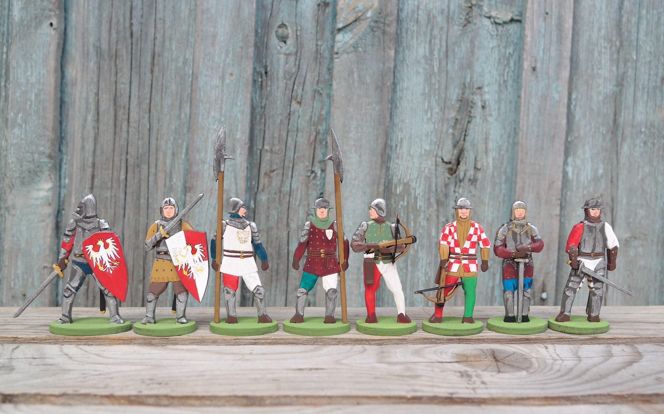 Wooden soldiers Set Medieval knights Waldorf toys 8 miniature Etsy
