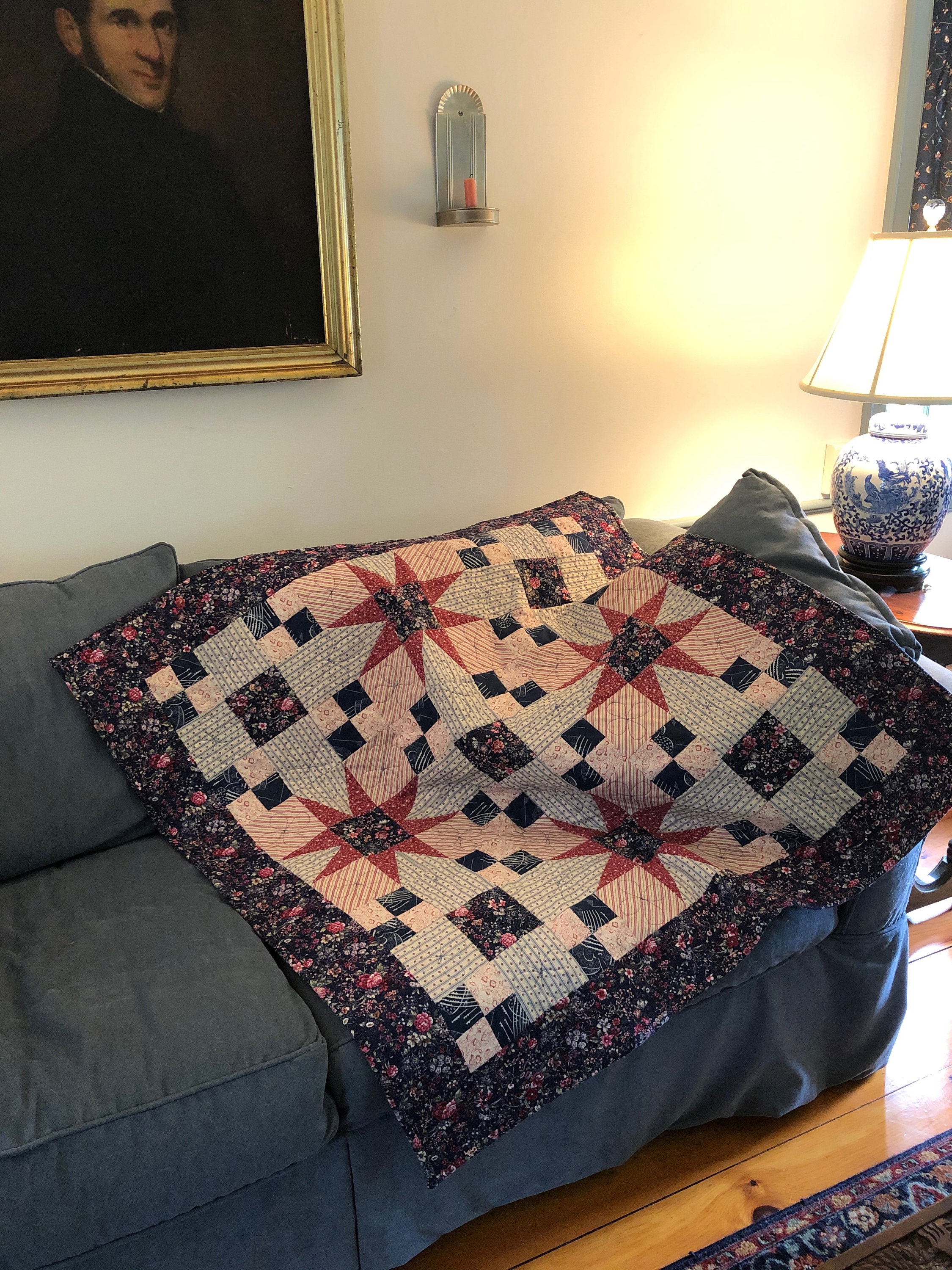 Quilted table cover quilted wall hanging Texas Star pattern Etsy