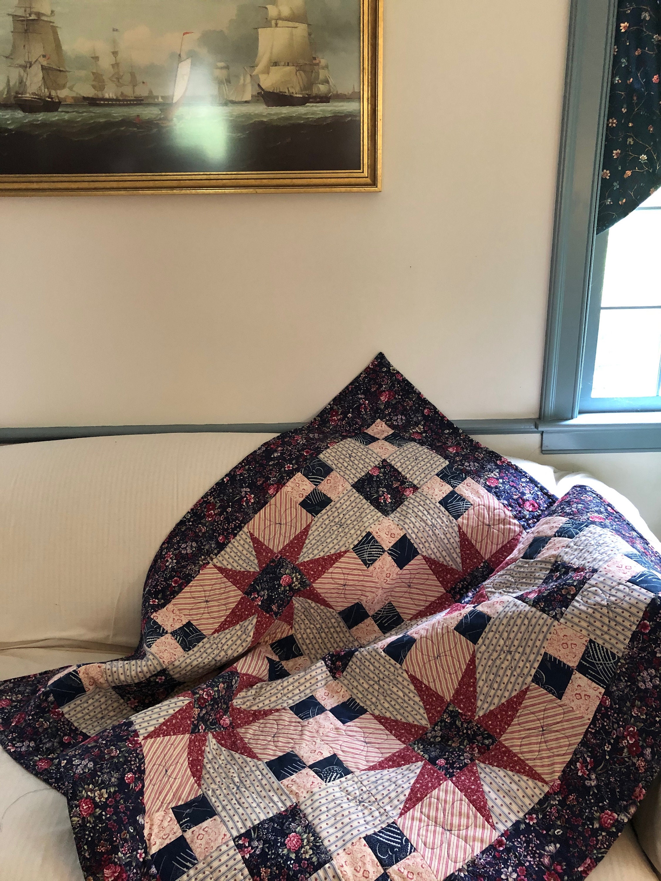 Quilted table cover quilted wall hanging Texas Star pattern Etsy